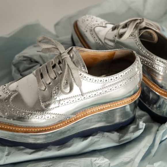 PRADA SILVER PLATFORM SHOES - Picture 2 of 4